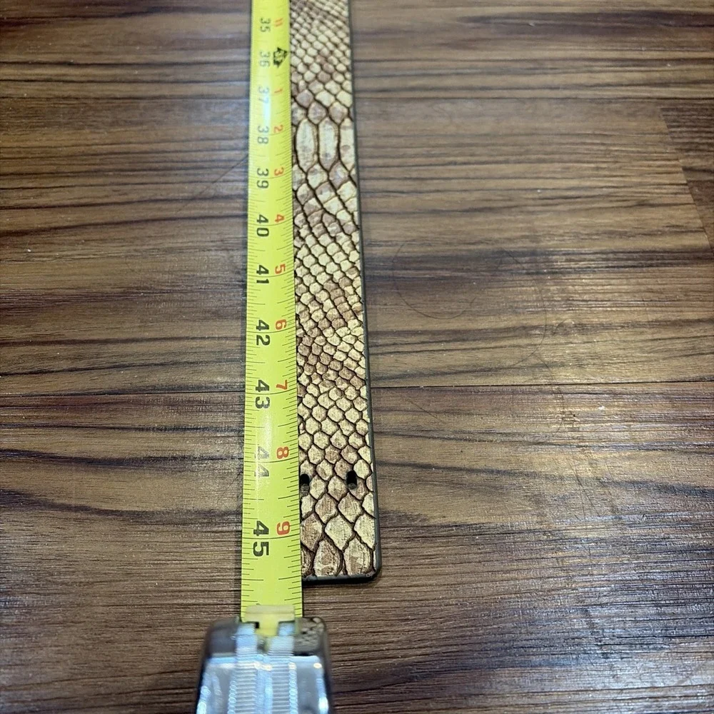 Chico's Snakeskin Pattern Leather Belt Gold Amber Lucite Buckle Adjustable M L